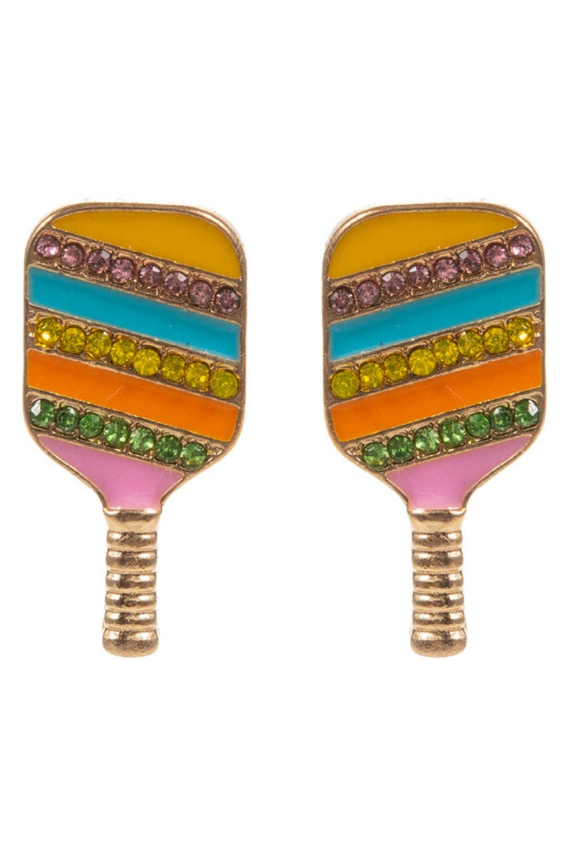 Earings- Pickleball Enamel Rhinestone Post Earrings
