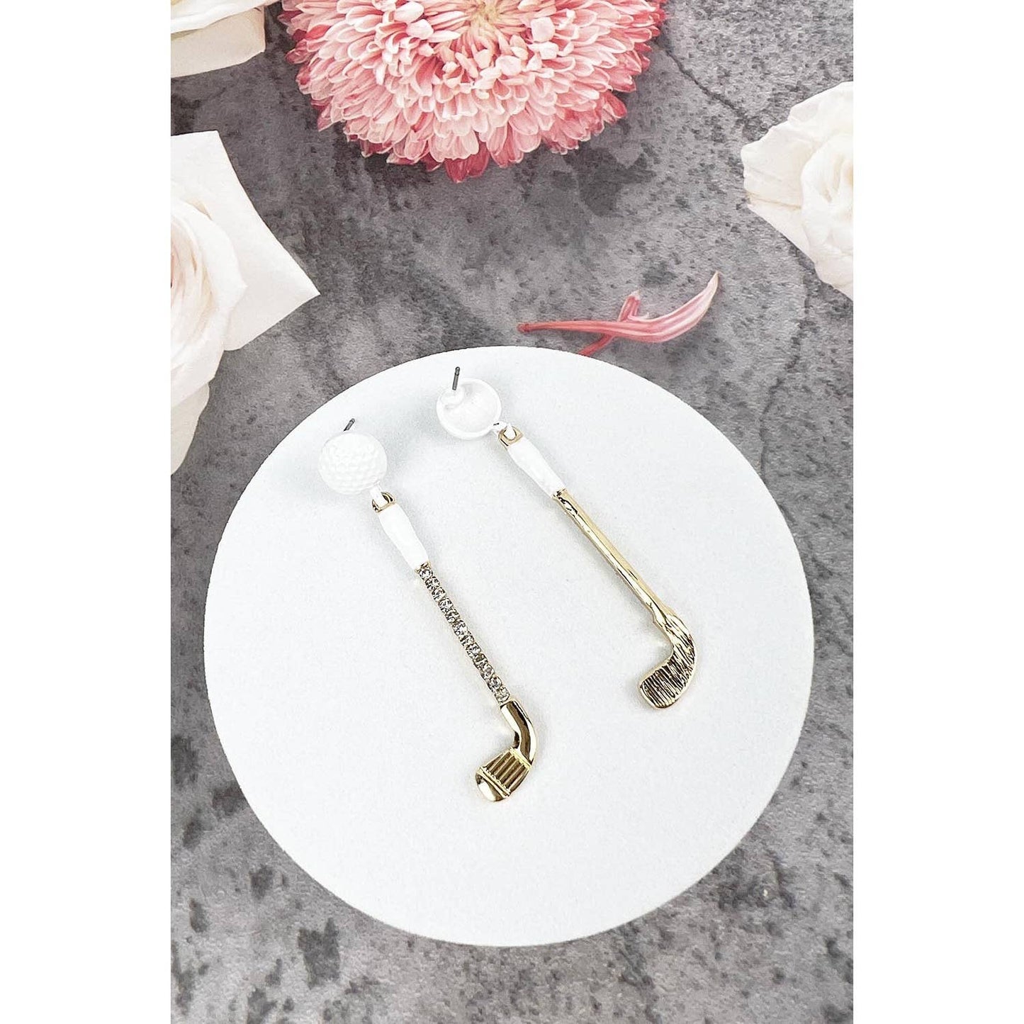 Earrings- GOLF STICK WITH BALL STONE ENAMEL DROP EARRING