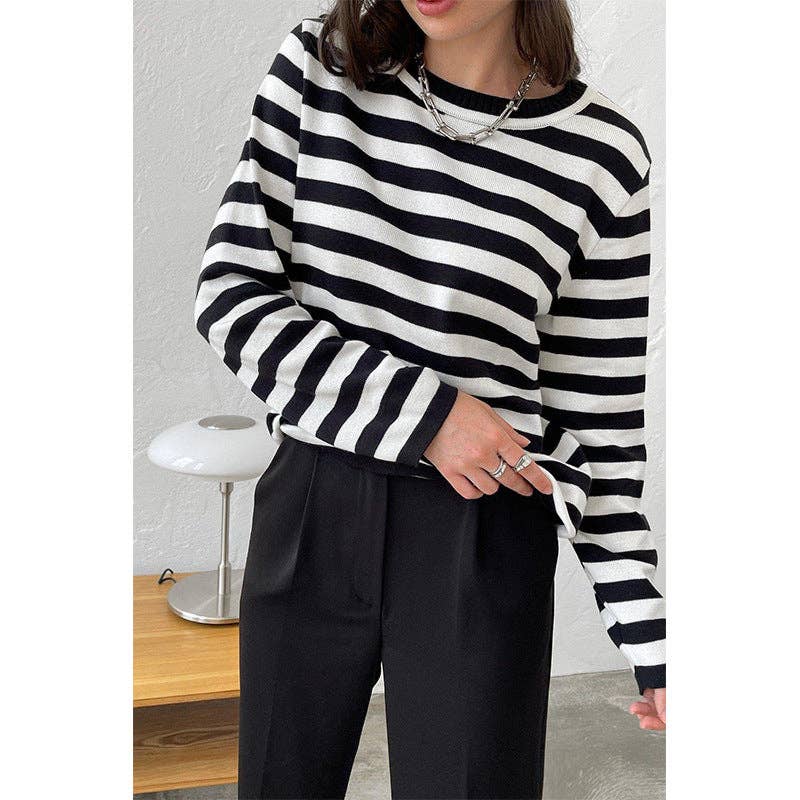 Round Collar Stripe Vintage Sweater DPS2717