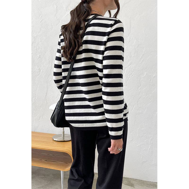 Round Collar Stripe Vintage Sweater DPS2717