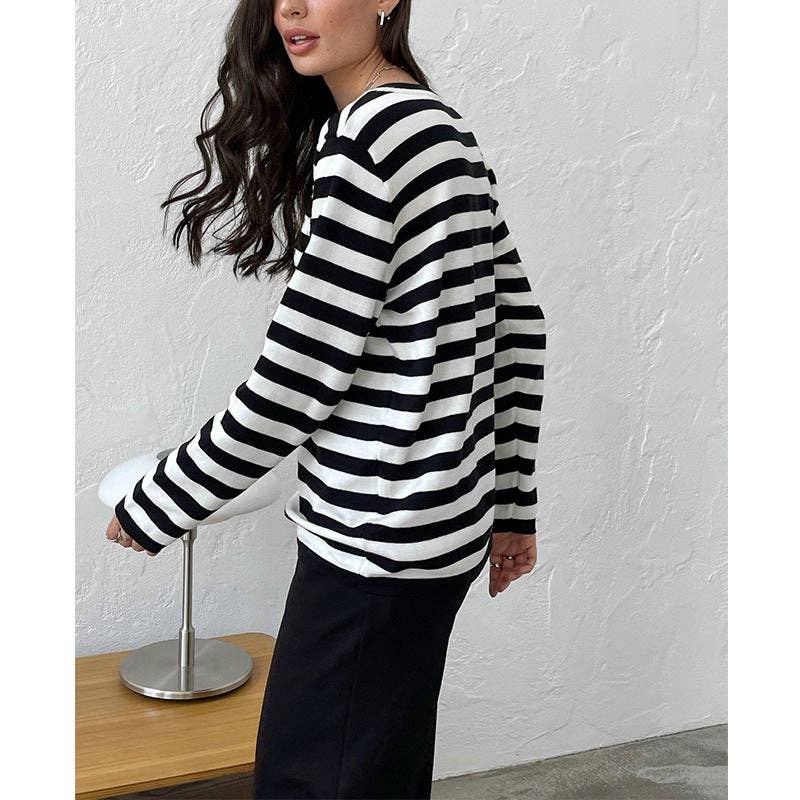 Round Collar Stripe Vintage Sweater DPS2717