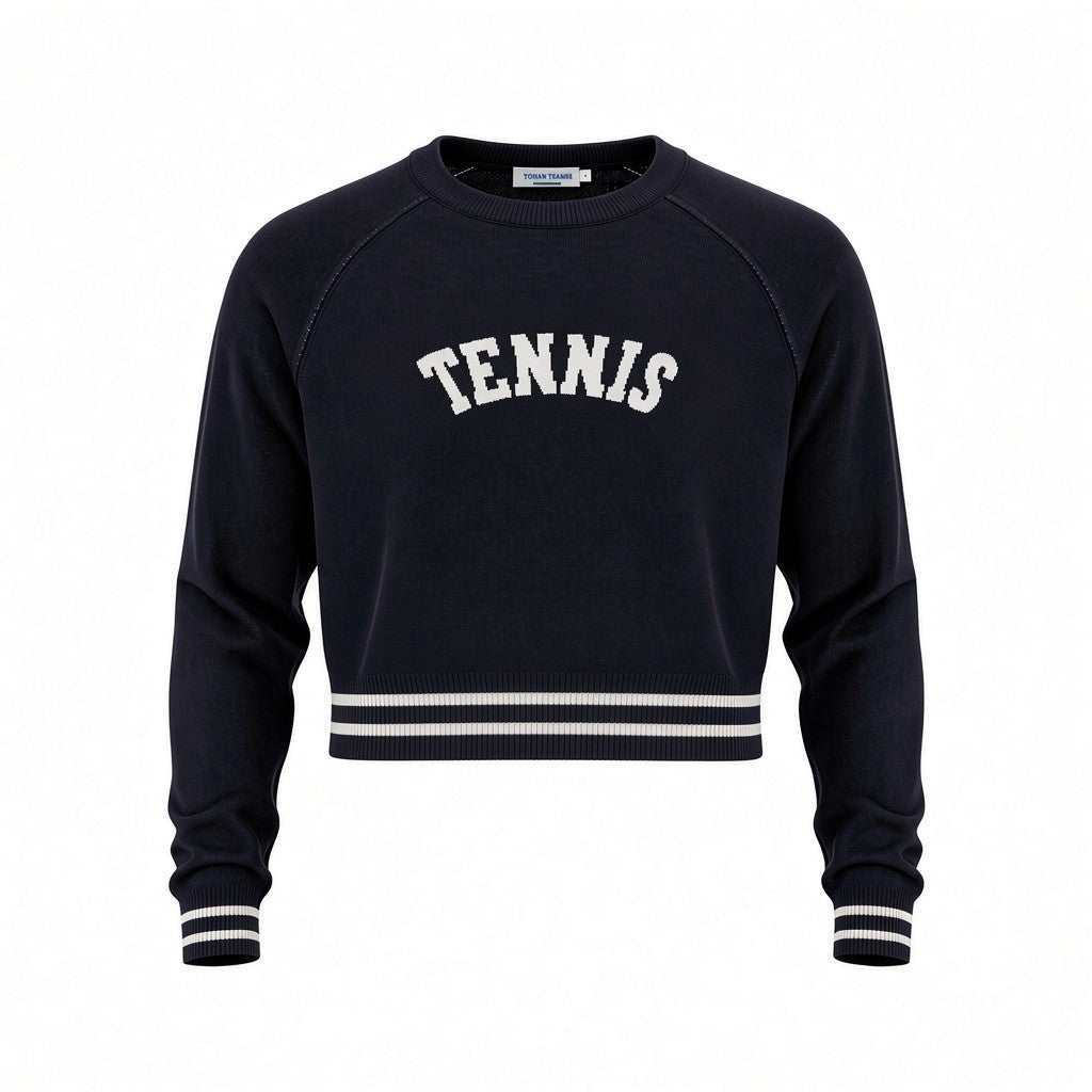 TENNIS Sweater (curved) Navy- MADE IN THE USA