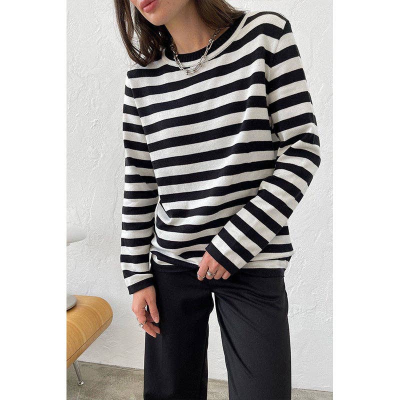 Round Collar Stripe Vintage Sweater DPS2717