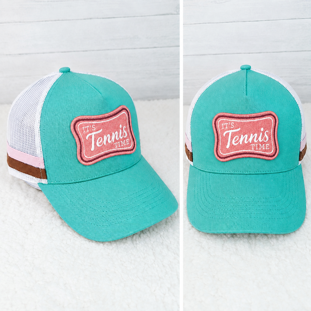 Turquoise Trucker Style Hat- Tennis Time