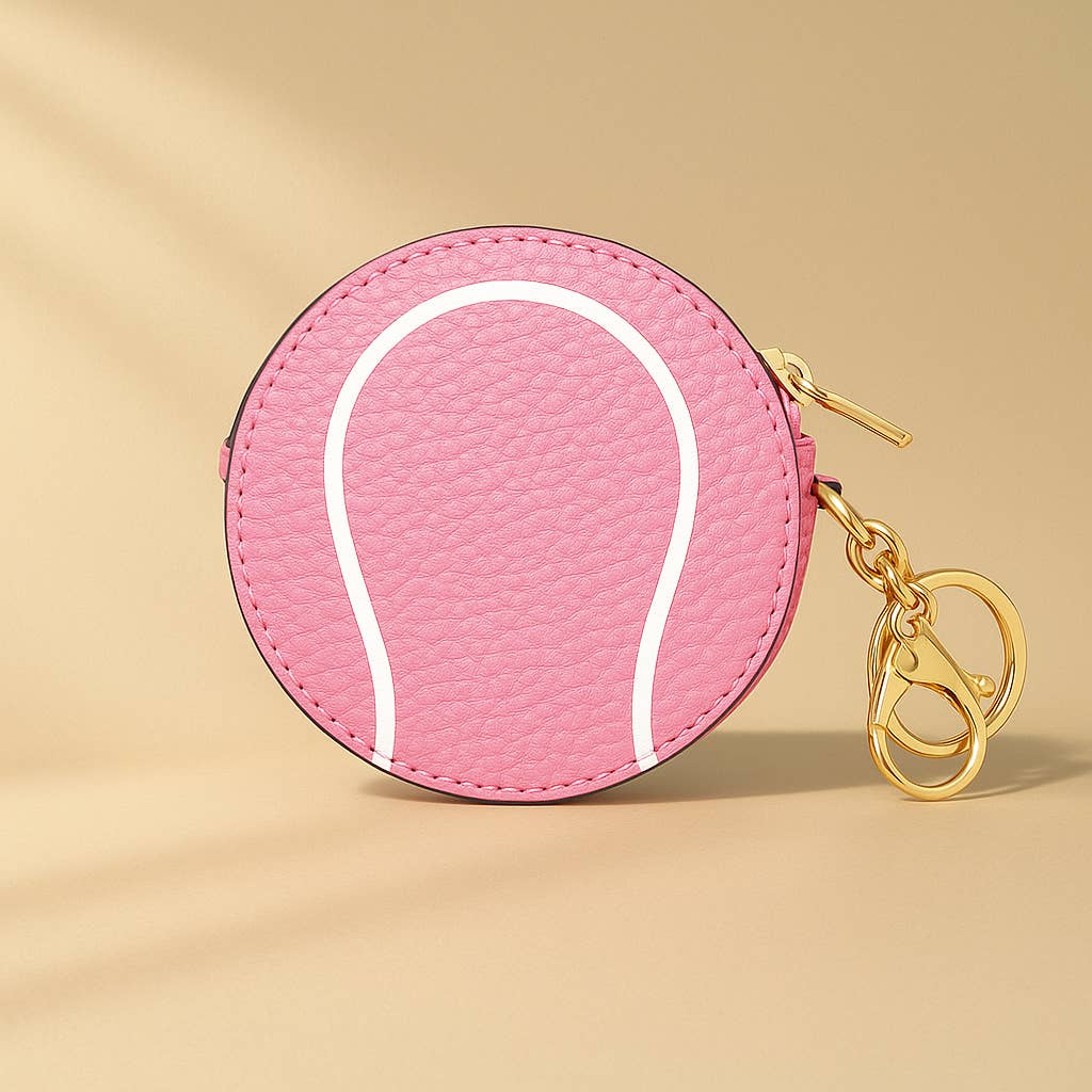 🎾Pink Tennis Ball Keychain Bag Charm Sports Coin Pouch