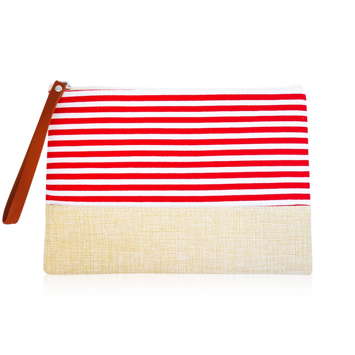 Nautical Stripe Canvas Pouch Bag Straw Wristlet Clutch