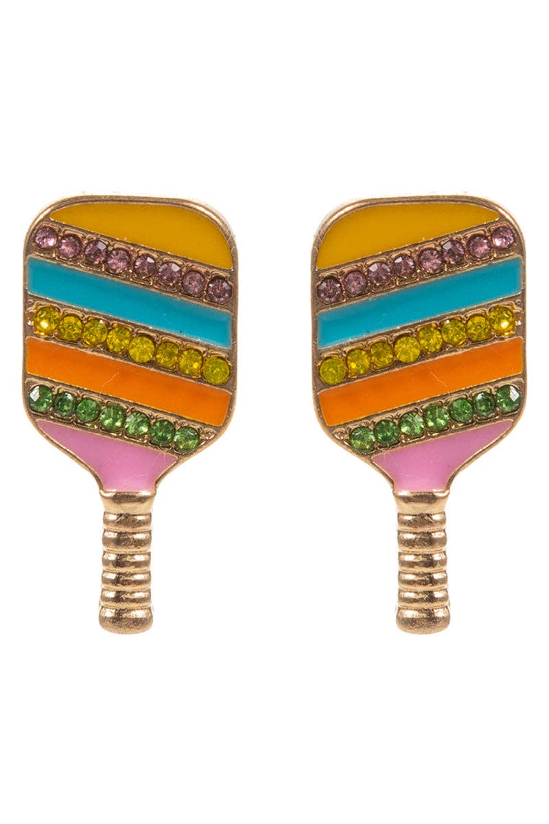 Earings- Pickleball Enamel Rhinestone Post Earrings