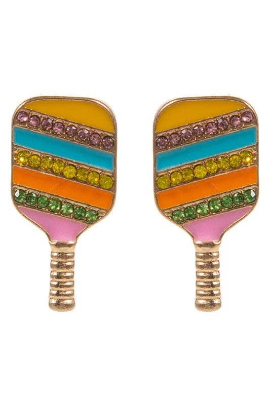 Earings- Pickleball Enamel Rhinestone Post Earrings