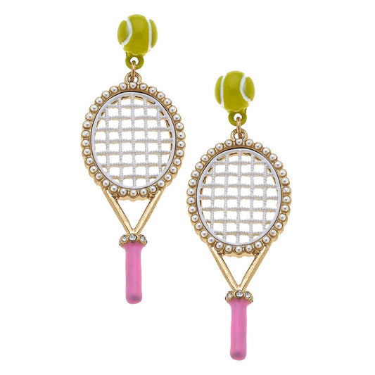 Earrings-Teddy Enamel Tennis Racket Earrings in Light Pink