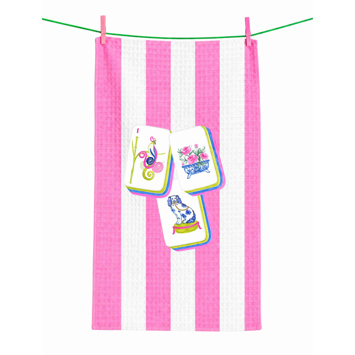 Mahjong gift towel tile pink stripe microfiber