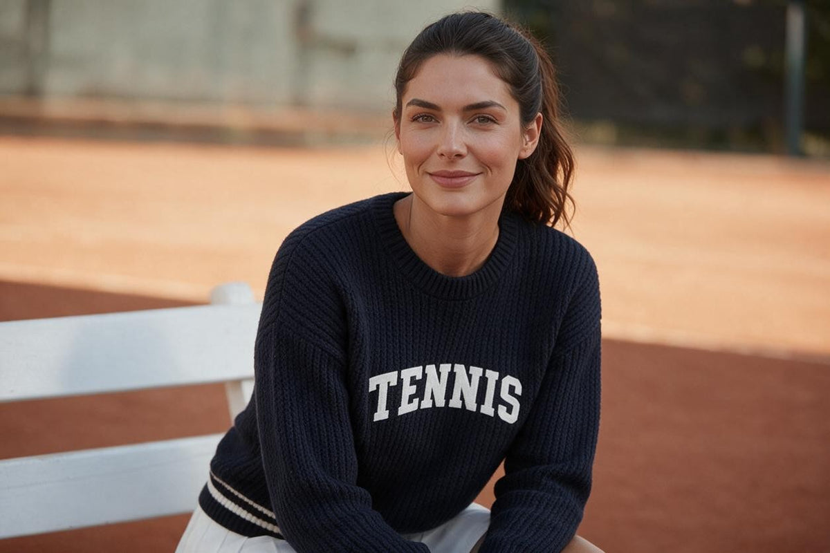 TENNIS Sweater (curved) Navy- MADE IN THE USA