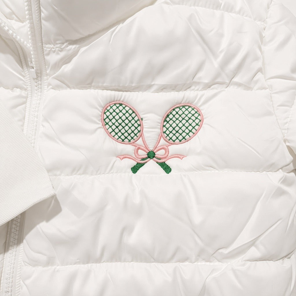 White vest- Pink/green tennis racquets