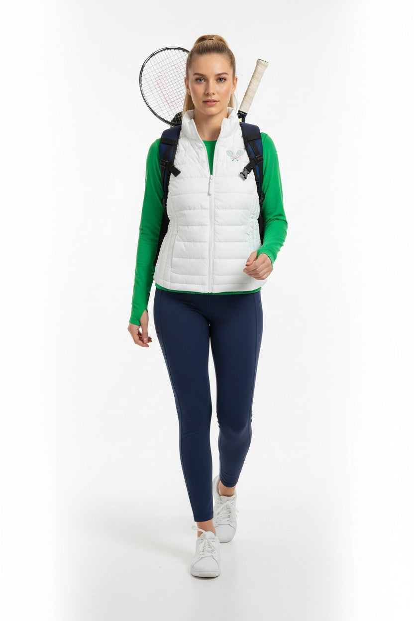 White vest- Pink/green tennis racquets