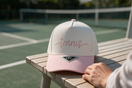 Pink pinstriped- TENNIS embroidered