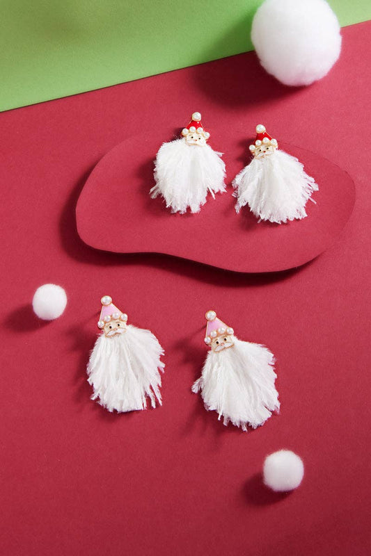 Christmas Santa Claus Enamel Feather Post Earrings