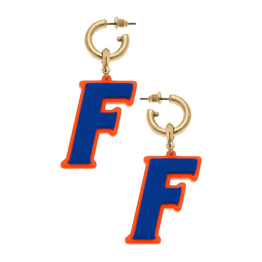 Earrings-Florida Gators Resin Logo Drop Hoop Earrings in Orange