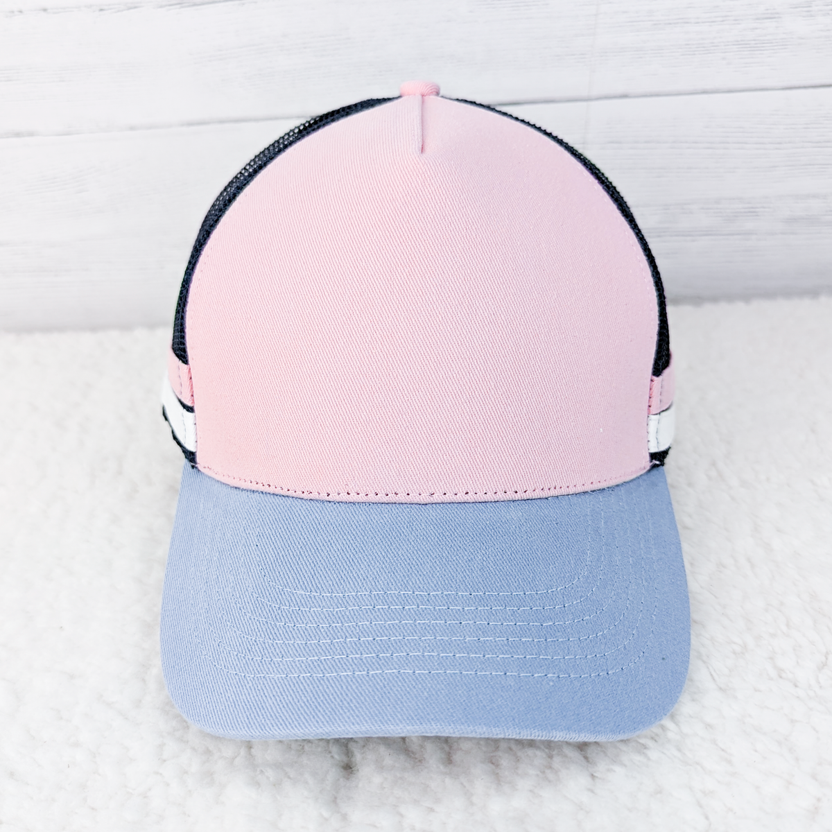 Pink and Navy Trucker Style Hat-Lines Are In