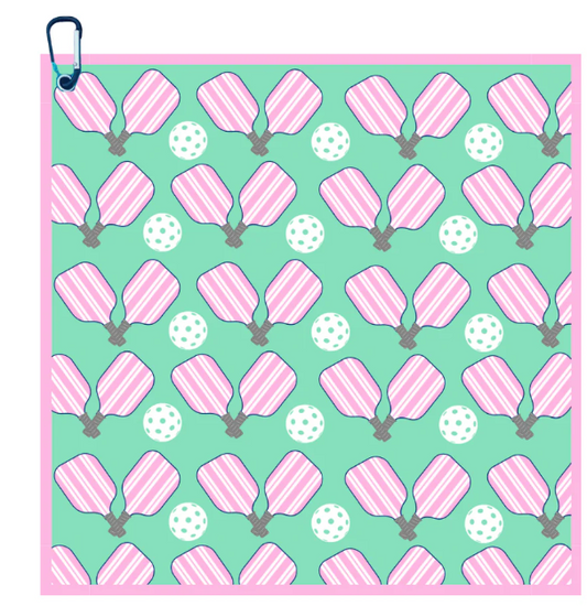 Pickleball Towel- Pink and Green Microfiber