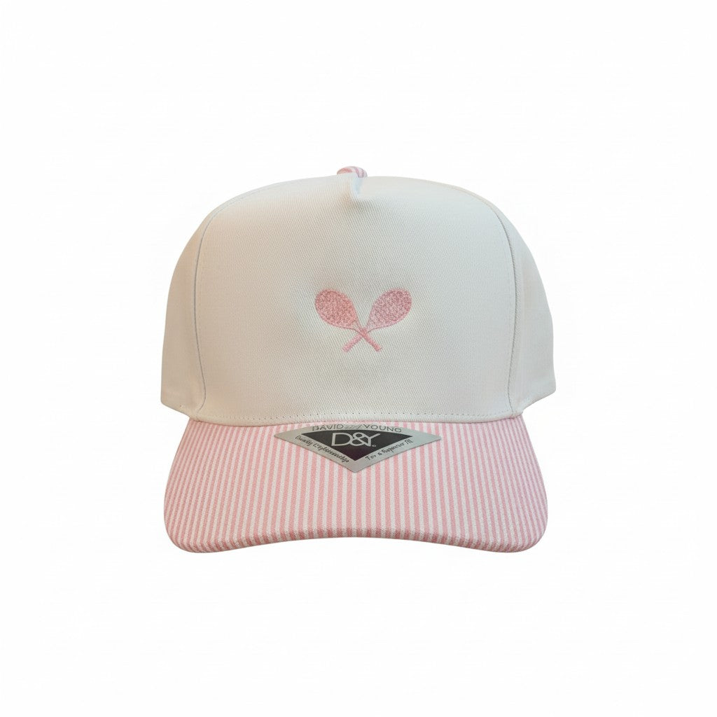 Pink pinstriped- Racquets-embroidered