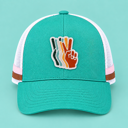 Turquoise Trucker Style Hat- Peace Patch