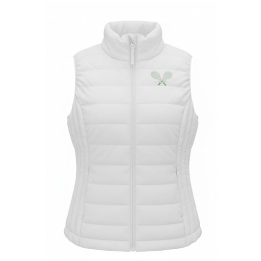 White vest- Pink/green tennis racquets